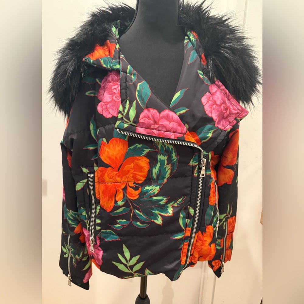 Express Black Floral Puffer Jacket